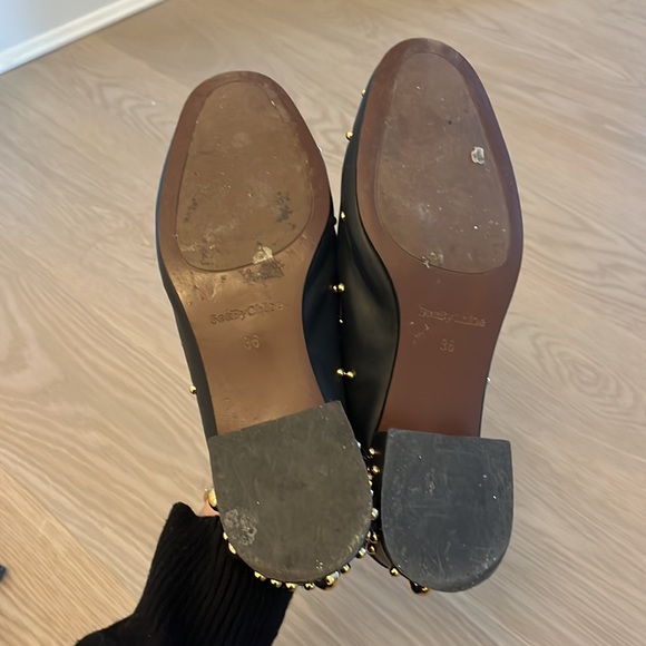 SEE BY CHLOE BLACK AND GOLD STUDDED MULES HEELS SZ 36 - Picture 5 of 5
